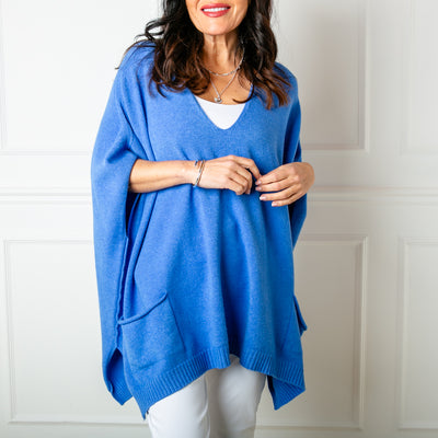 V Neck Pocket Poncho Jumper