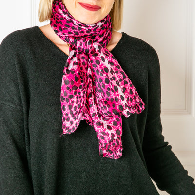 Women's Pure Silk Rectangle Scarf in Pink Leopard Print Multi Ways to Wear